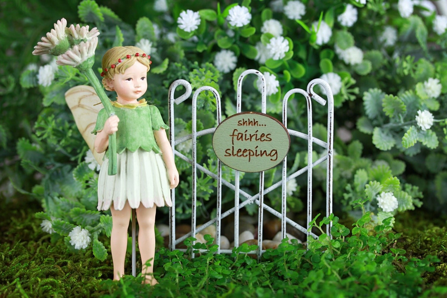 Fairy Garden accessories miniature white wire rustic crackle