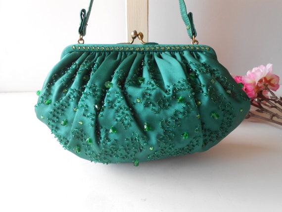 Vintage Evening Bag Green Magid Beaded Handbag Hand Beaded