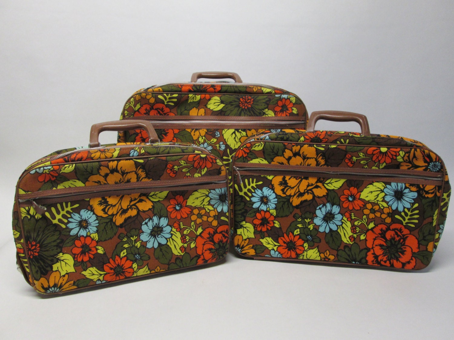 Vintage 3 Piece Floral Luggage Set
