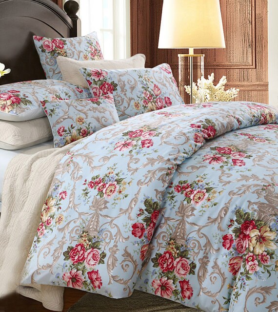 Items similar to Classic Victorian Roses Cotton Bedding Duvet Cover Set