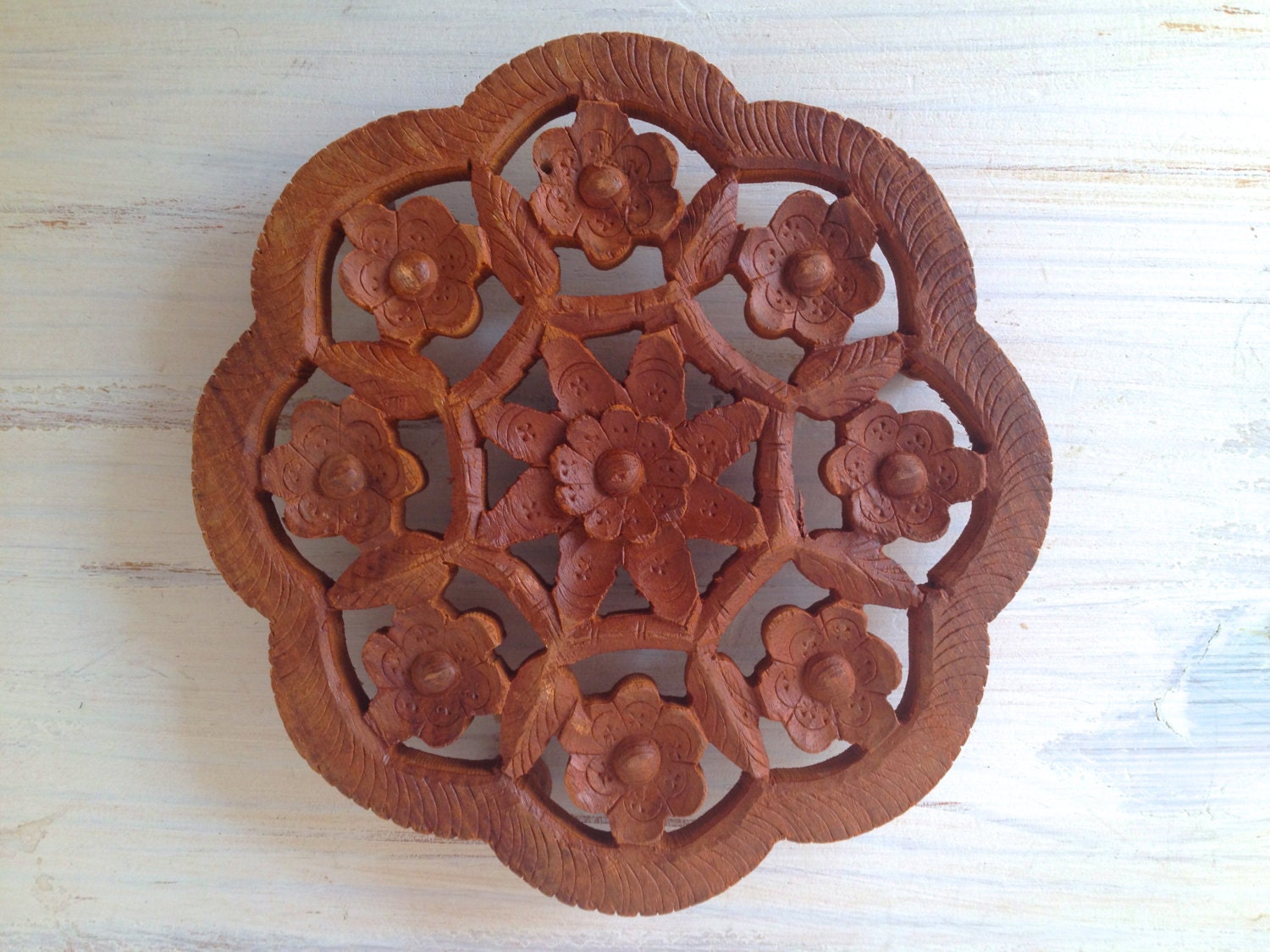 Hand Carved Wooden Trivet Kitchen Pot Holder Hot Plate