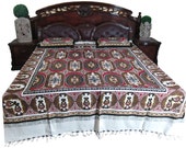 Cotton Bed Cover 3 pc set Handloom Bedding Bedspreads-Indian Bedroom Decor, galicha print
