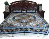 Indian Decor Queen Cotton Bed Cover Galicha Print 3 pc set