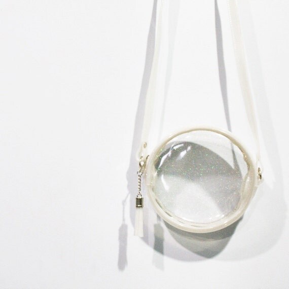 White Glitter Clear Round Purse Transparent Cross Body Bag