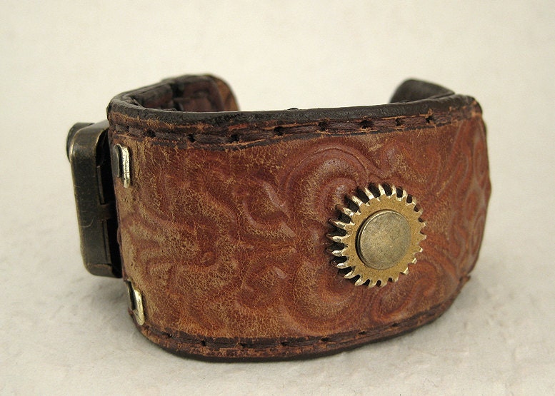 229 Steampunk Old Belt Wabi Sabi Palimpsest Bracelet Recycled Jewelry Industrial Machine Age