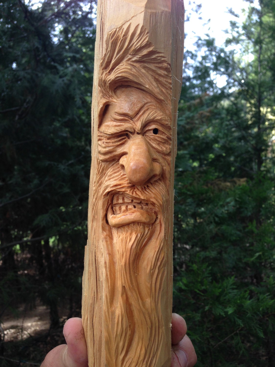 HAND CARVED Angry Winking Viking Wizard Wood Spirit Carving