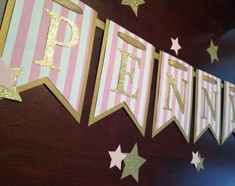 Pink and Gold Banner, Twinkle Twinkle Little Star Banner, Star Banner, Gold Banner