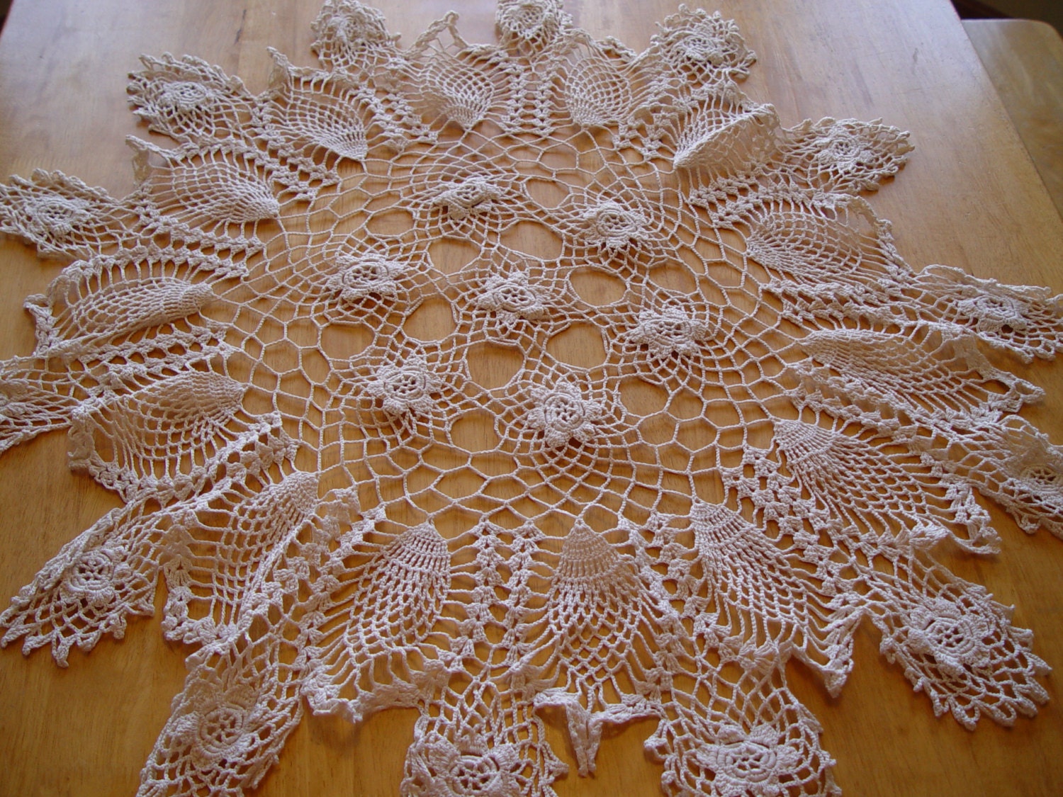 Large Vintage Ecru Flowered Doily Vintage Doily Handmade