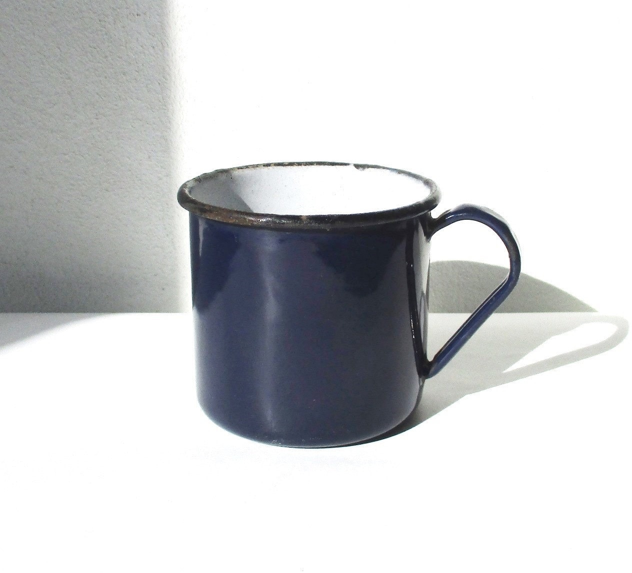 Enamel Mug Blue Camping Mug Vintage Kitchen Enamelware