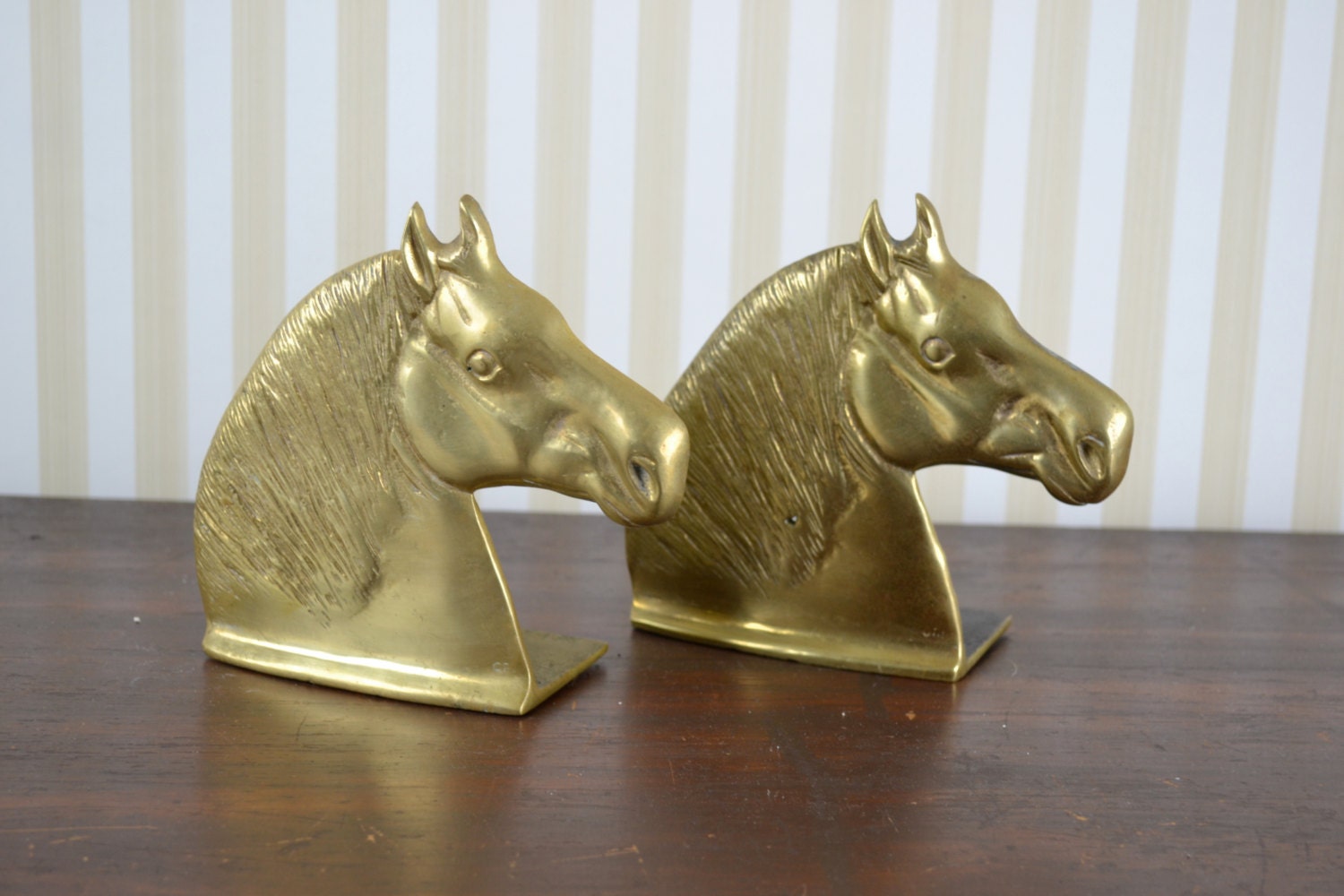 Vintage Brass Horse Bookends