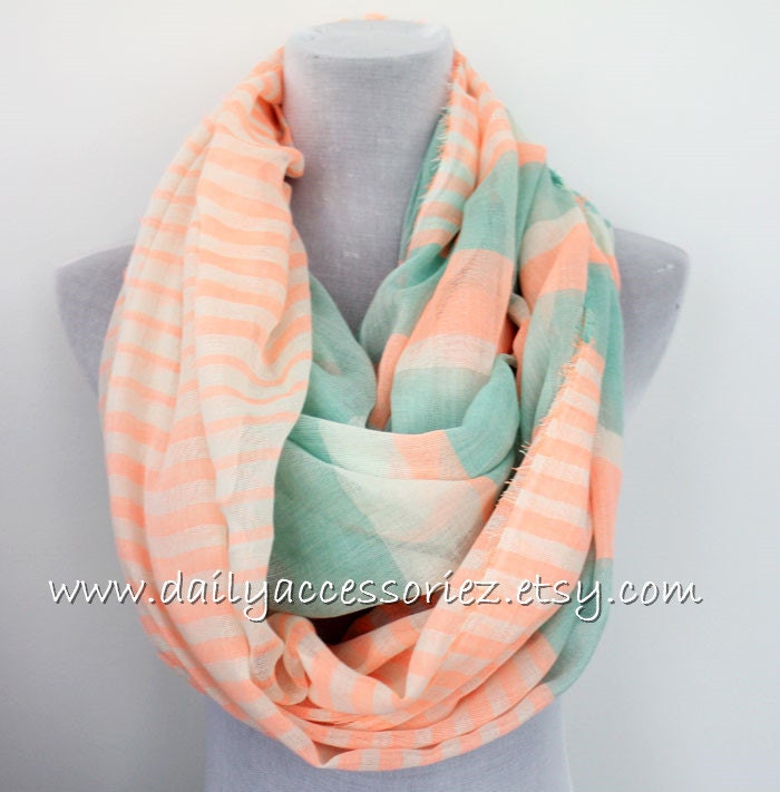 Colorblock Scarf Striped Scarf Neon Orange and Mint Green