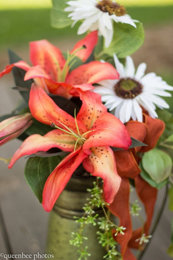 Tiger Lily Flower Arrangement Sunflower and by QueenBeeWreath