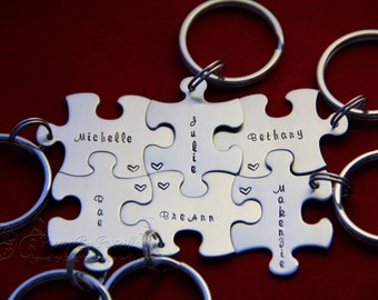 Puzzle Piece Keychain 15/each Jewelry Set Gift for friends, Hand Stamped Add as many pieces as needed and they all fit together!
