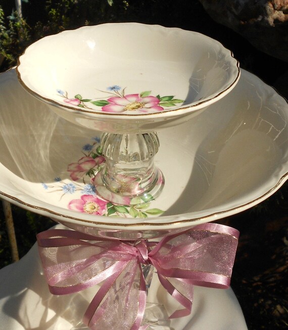 Handmade Tiered Candy Dish SALE Vintage China on Crystal