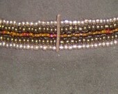 Multicolor Gold Brass and Fall Leave Colored Glass Bead  Hat-Band  Genuine Leather with Gold Tone Studs and Natural Twine