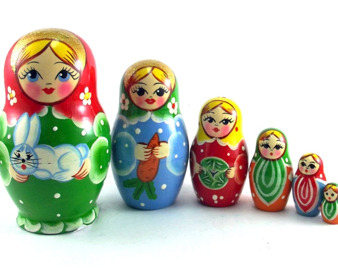 Nesting doll 6 pcs Hare. Russian matryoshka. Handmade dolls. The original birthday or christmas gift and souvenir. Home decor ideas.
