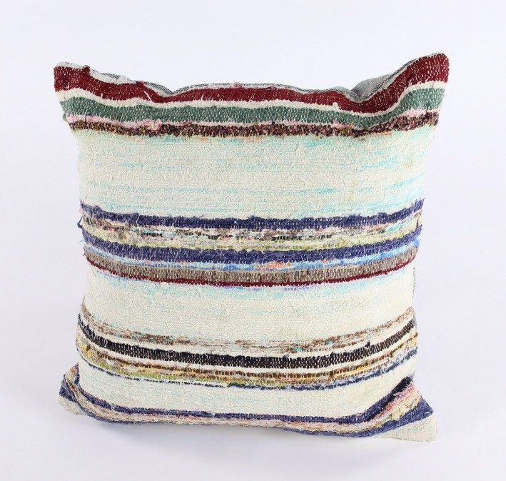 Hand Woven Rag Rug Pillow 20x 20 by NomadicTrading on Etsy