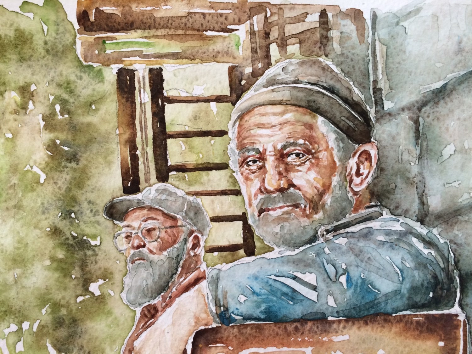 Old people in art Original watercolor paintingwatercolor