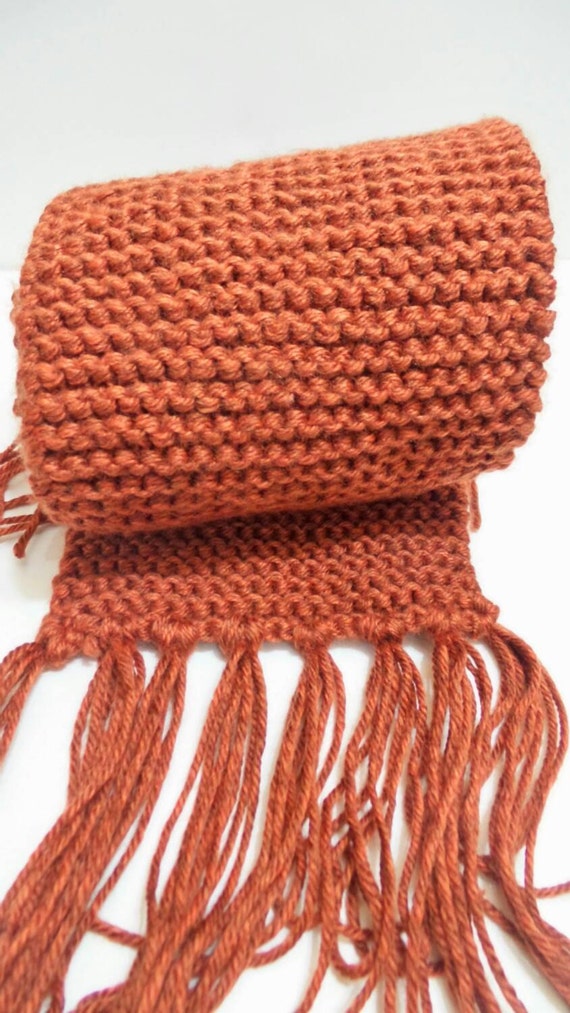 Unisex Burnt Orange Knit Scarf Long Scarf Warm Winter Scarf
