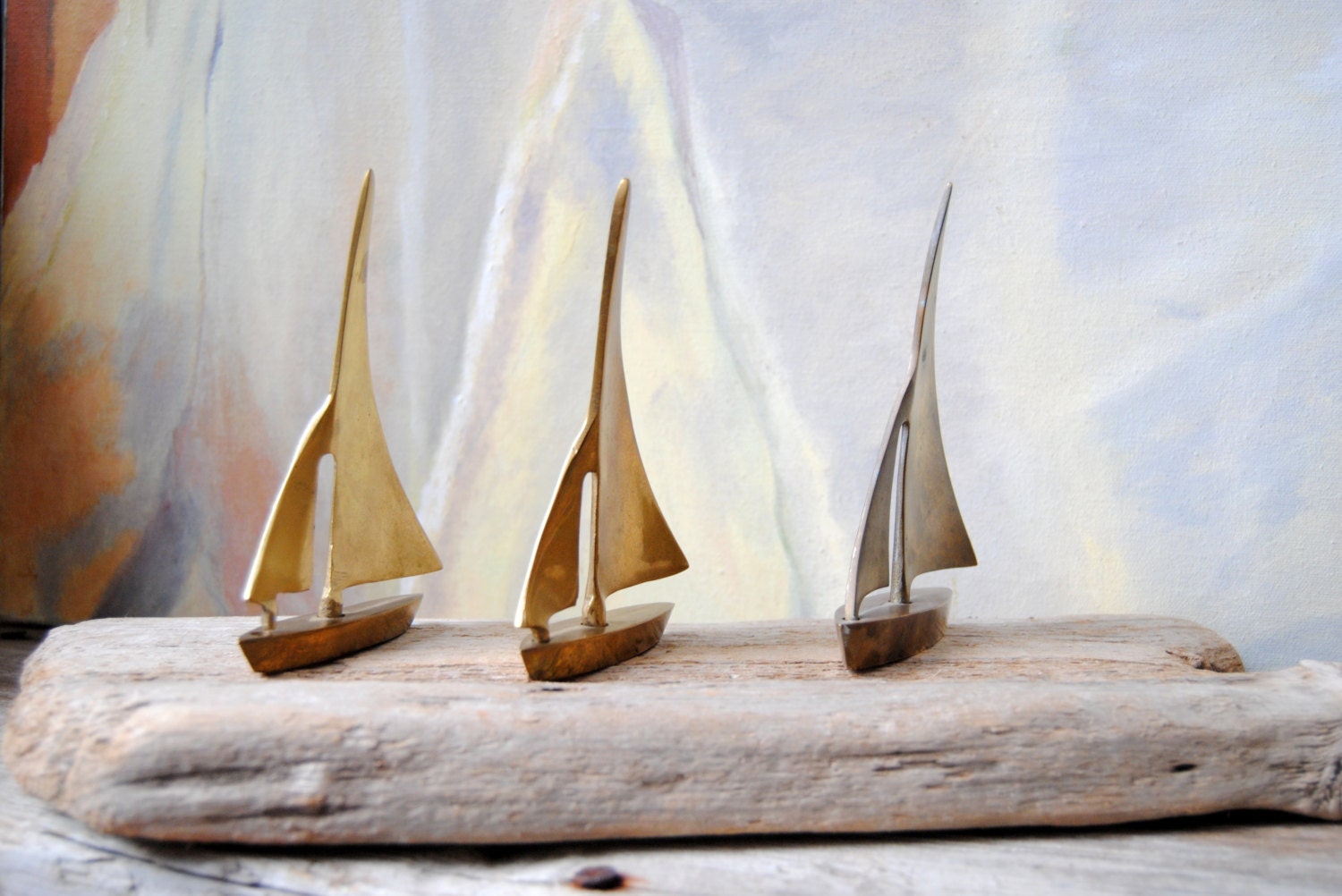 Sailboat Trio Vintage Solid Brass Set of 3 Brass Sail by Untried