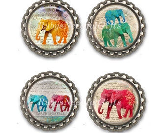Elephant Bottle Cap Magnets, Bottlecap magnets, fridge magnets, refridgerator magnets, Birthday Gift, Set of 4.