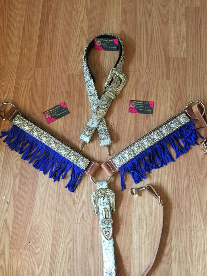 AB Bling Horse Size Tack Set W/ Blue by BlingHorseTackAndMor