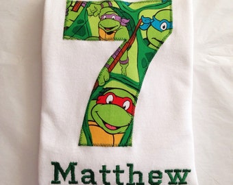 Teenage Mutant Ninja Turtle BIRTHDAY Shirt. Kids Personalized Applique Name T-shirt. TMNT Gift, Theme, Party, Boys