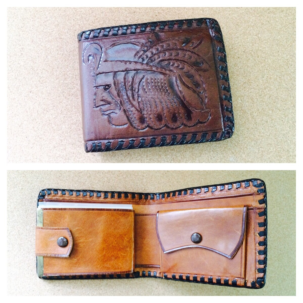 Vintage Leather Wallet Native American Head Shot by NeutralNellies