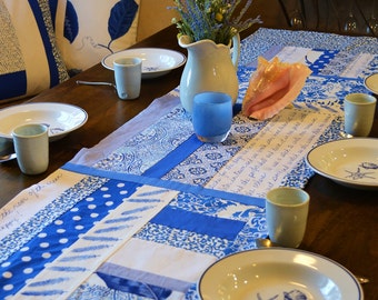 SALE! Blue and White Beach Theme Table Runner