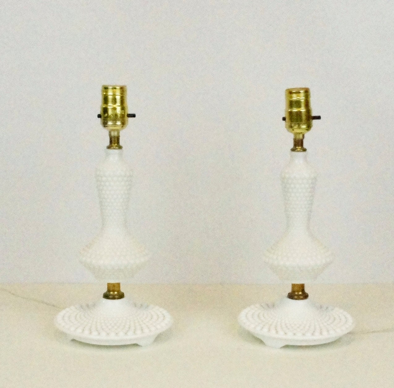 Pair milk dresser hobnail glass white lamps lamps  glass boudoir gleaned milk etsy by