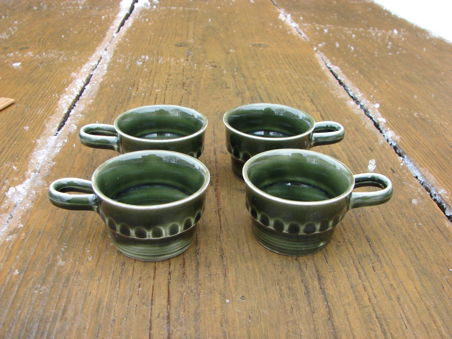 Set of 4 Scandinavian Vintage Stavanger? Pottery small cup in olive