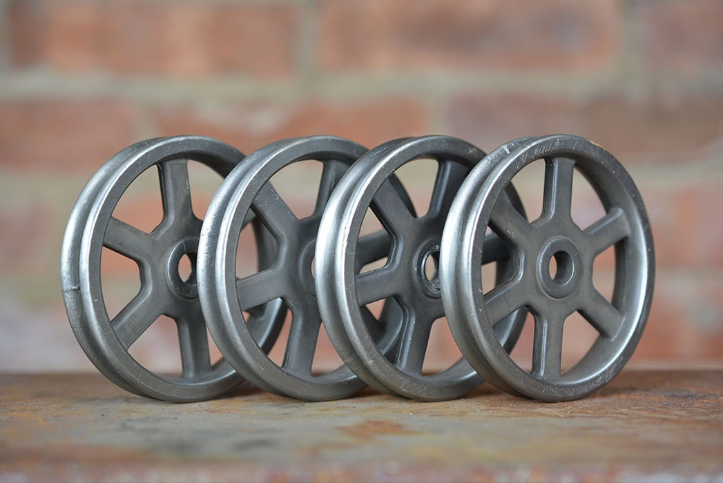 Pulley Wheels Set of 4 Antique Nickel Iron by VintageWire