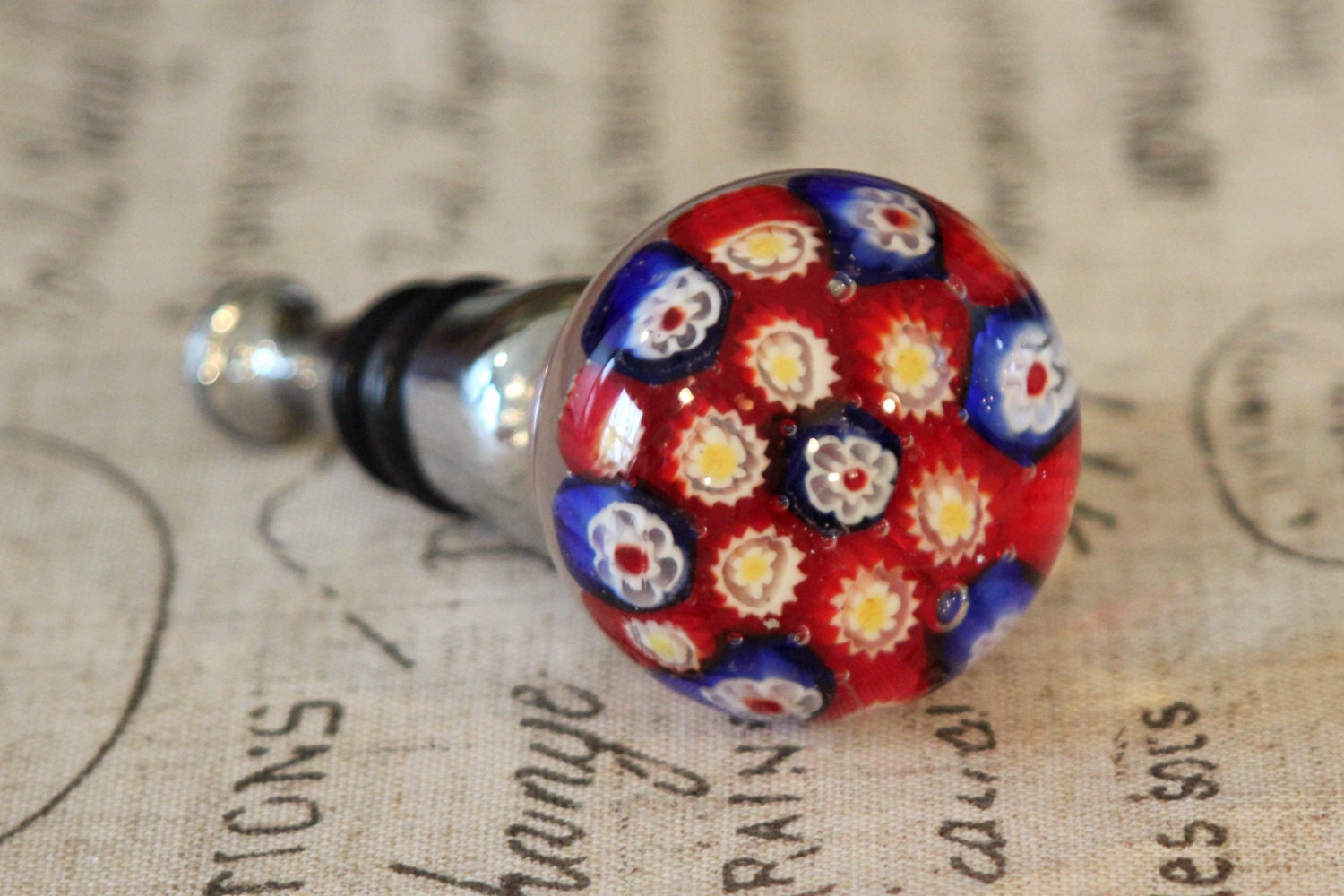 Mille Fleurs Glass Bottle Stopper Millefiori Italian Glass Thousand