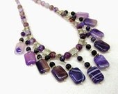 Light Purple Agate Statement Necklace, fashion geometric rectangular dangle collier, fringe bib necklace, stripy natural gemstone OOAK Light Purple Agate Statement Necklace, fashion geometric rectangular dangle collier, fringe bib necklace, stripy natural gemstone OOAK