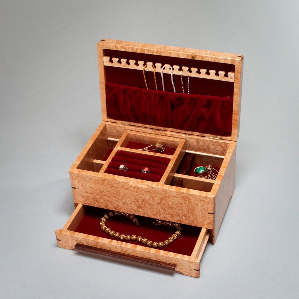 Jewelry Box with Necklace Hanger Drawer Velvet by MountainViewWood