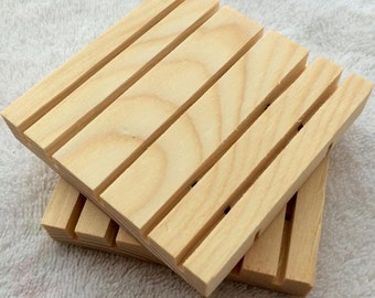 Wood Soap Dish - Hand Crafted in the USA - Pine 3.5 in x 3.5 in x 0.5 in