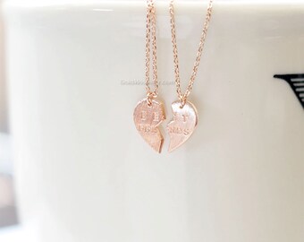Best Friends Heart Necklace Set in rose gold ,best friend necklace, Split heart necklace, Friendship necklace, Everyday necklace