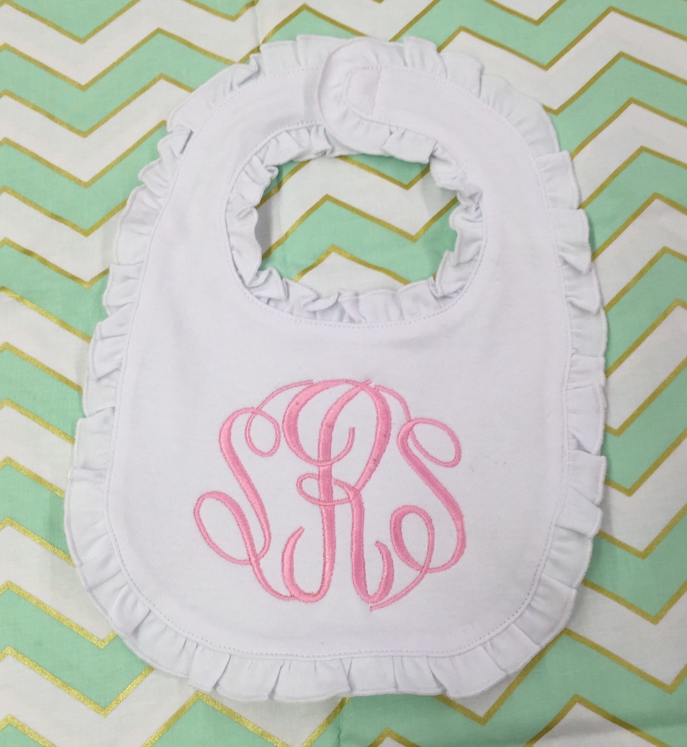 Ruffled Baby Bib Fancy Monogram Adorable Baby Girl Accessories