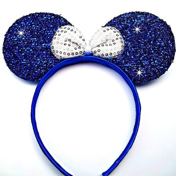 Minnie Mouse Ears Headband Blue Sparkle with Red by FASHION4DIVAS