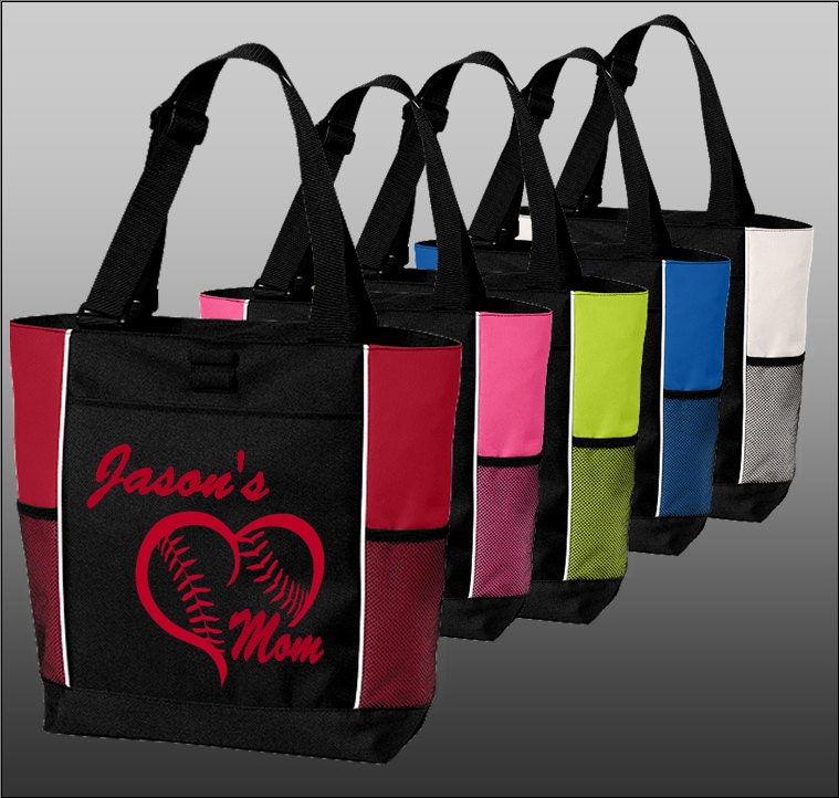 Custom Baseball Mom Tote Bag in Five Colors with Personalized