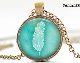 Feather necklace jewelry, feather pendant, feather charm,your choice of finish, whimsical feather, whimsical jewelry,teal, white feather