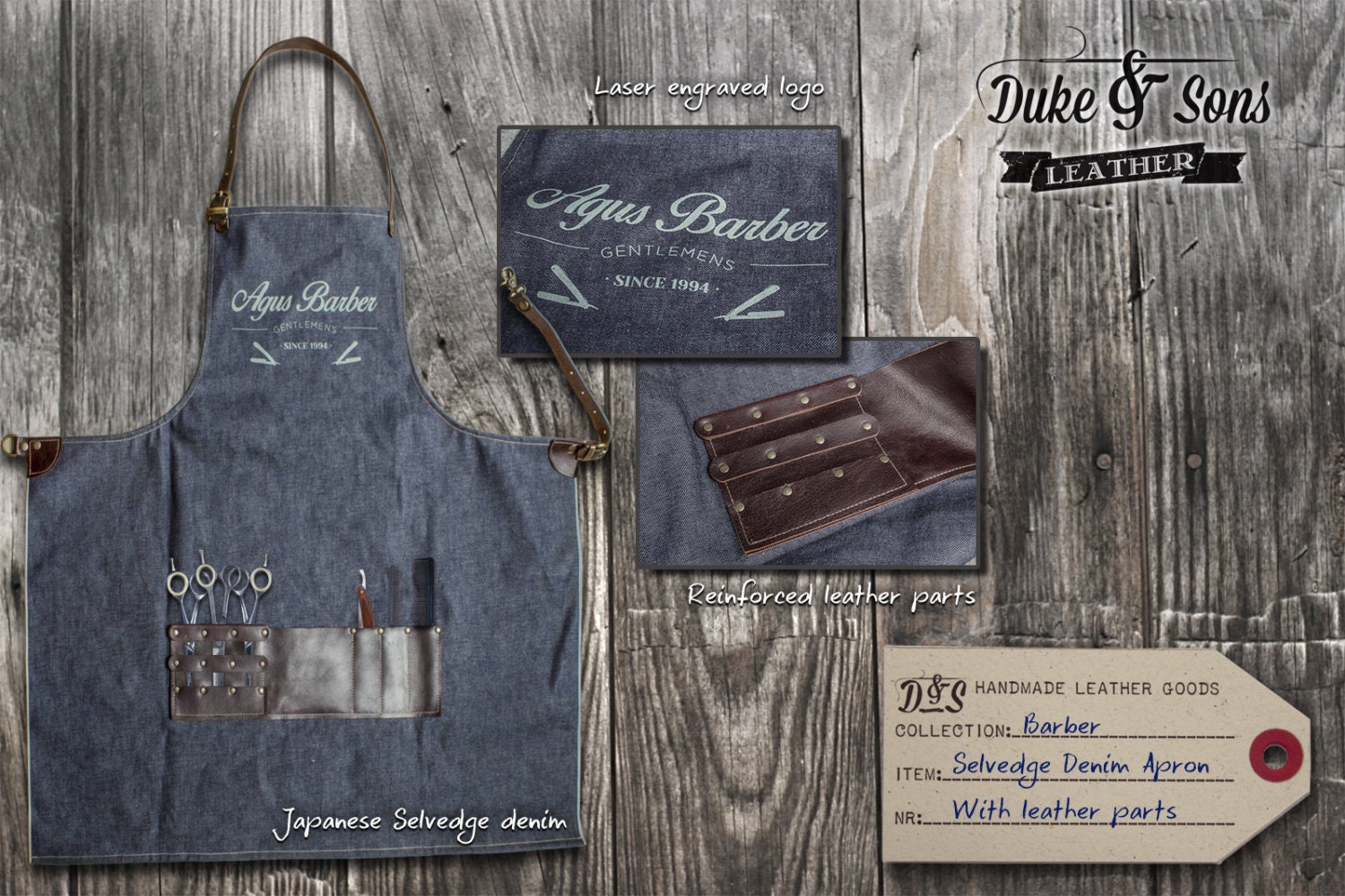 Barber Apron Selvedge Denim handmade by DukeAndSonsLeather on Etsy