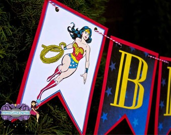Personalized Wonder Woman Party Decorations Banner - FULLY ASSEMBLED - Birthday - Superhero - Party - Celebration - Themed - Photo Shoot