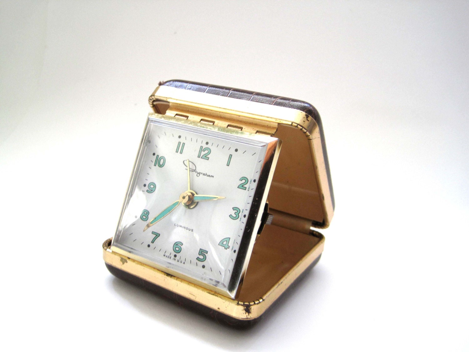 Ingraham Vintage Alarm Clock Folding Travel Clock Luminous
