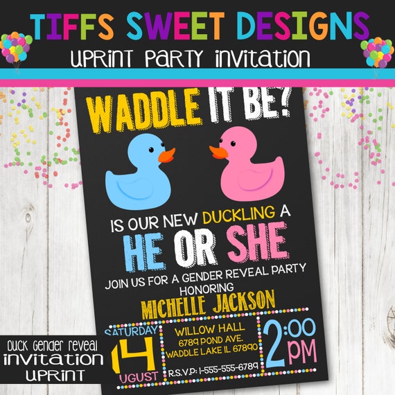 Rubber Duck Gender Reveal Party Invitation Pink And Blue