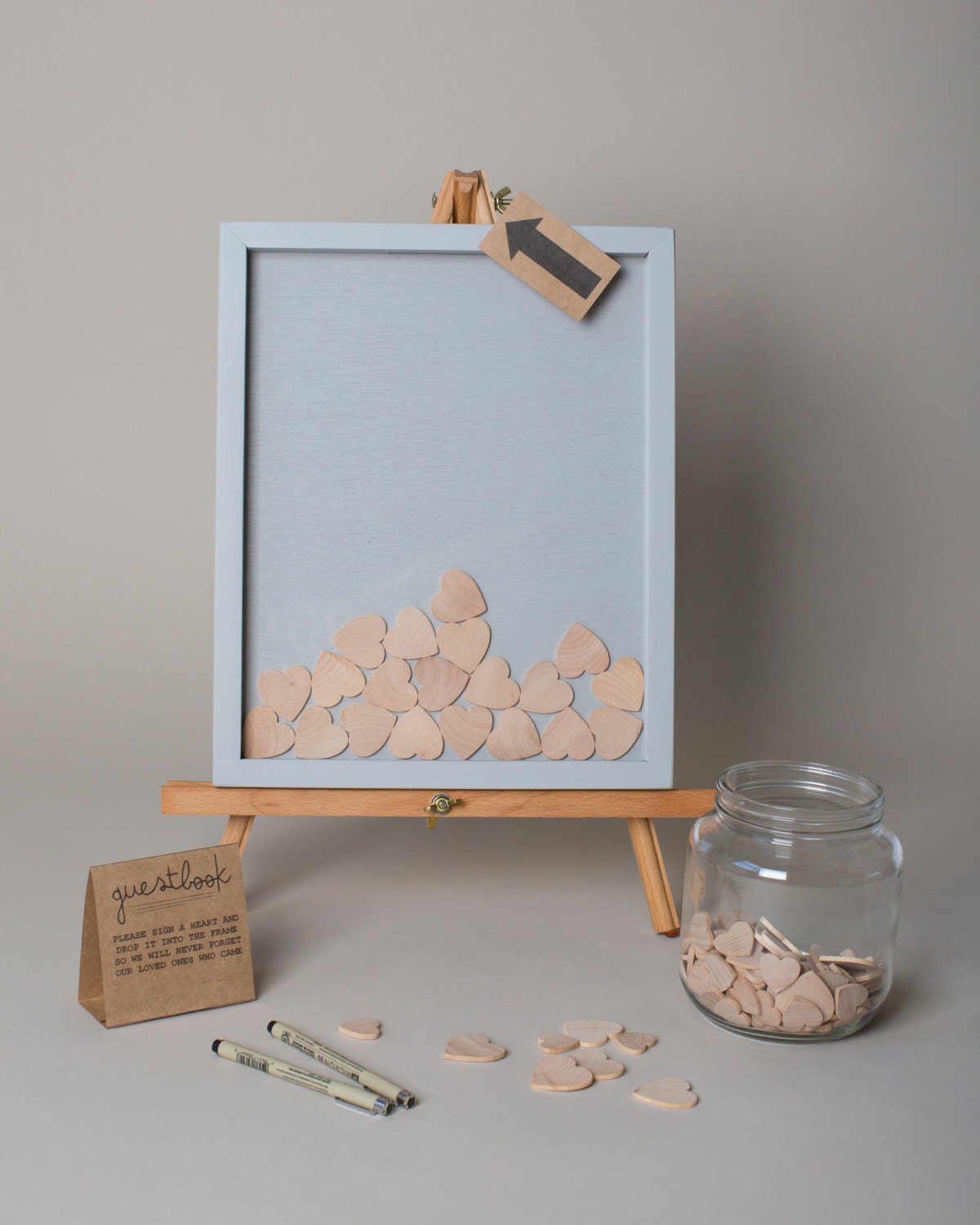 SALE Wedding Guest Book Alternative Wooden Hearts Guestbook