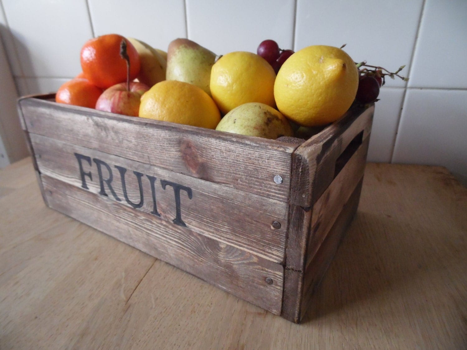 Fruit bowl/ Fruit Basket/ Rustic fruit crate / solid pine hand