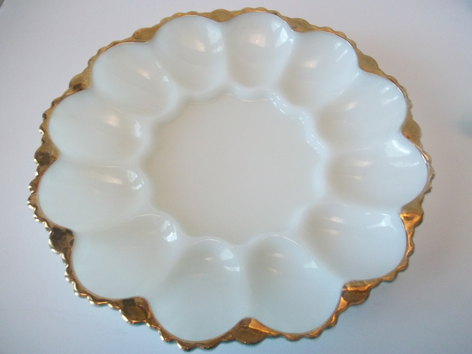 Vintage MILK GLASS EGG Tray with Gold Trim by HelensVintageAttic
