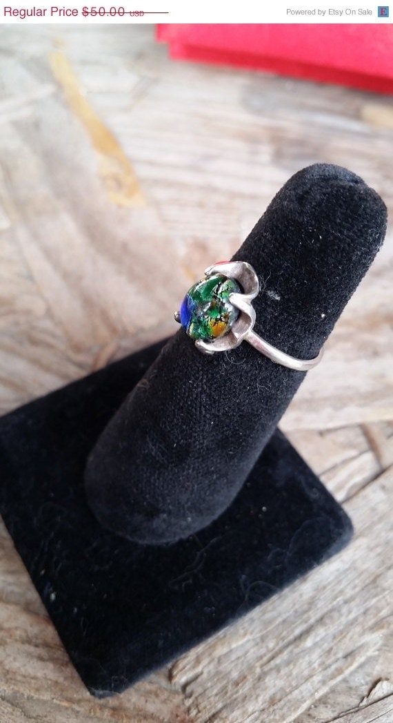 Spring Sale Vintage Native american mexican Azurite bright and brilliant stone set in  sterling silver ring