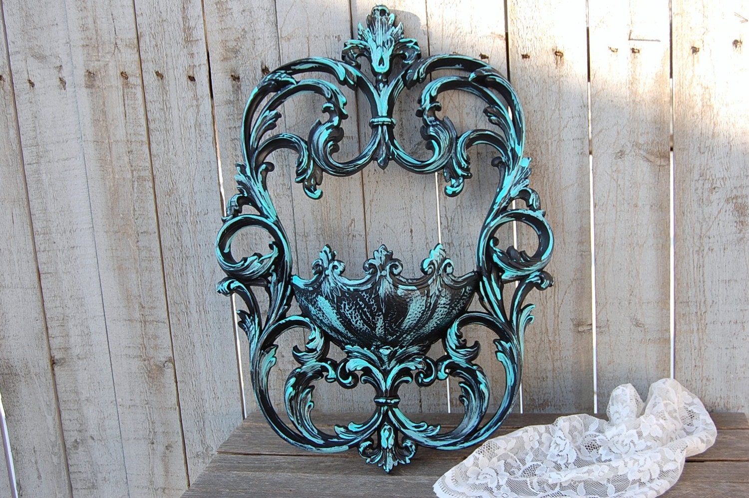 wall pocket shabby chic turquoise blue aqua black wall wall pocket shabby chic turquoise blue aqua black wall